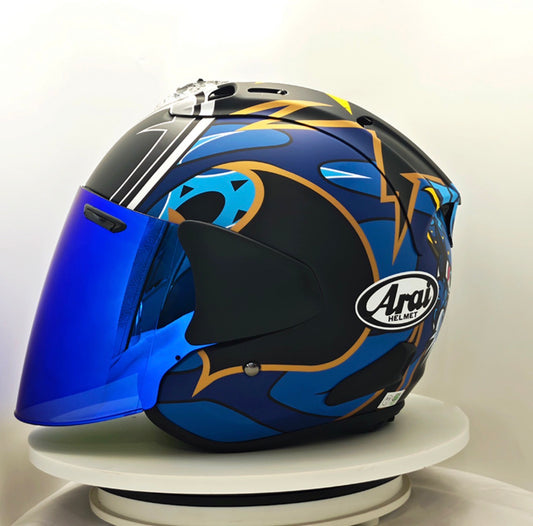 Casque Jet Arai Custom Bleu & Noir – Visière Iridium – Édition Racing