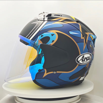 Casque Jet Arai Custom Bleu & Noir – Visière Iridium – Édition Racing
