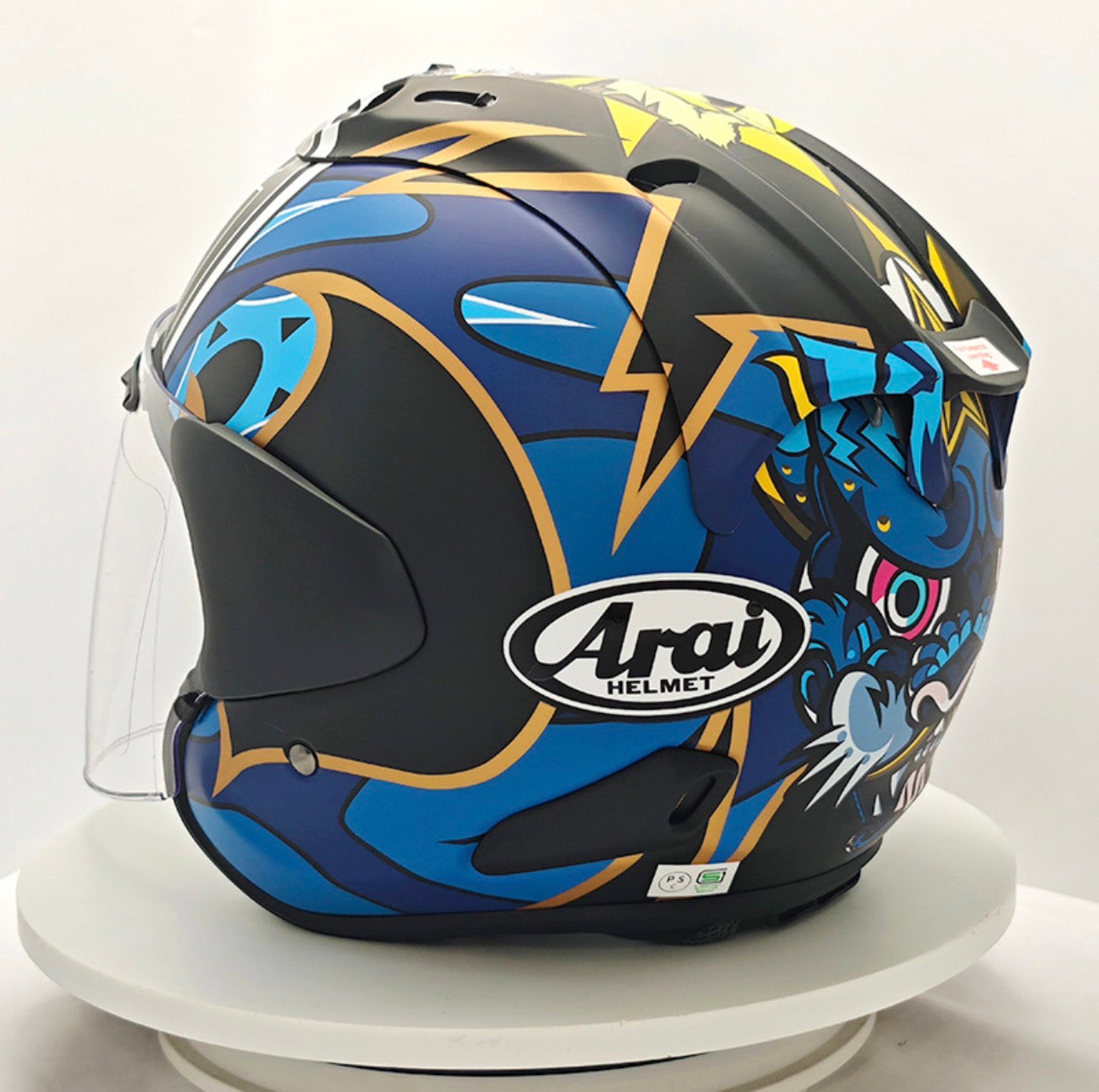 Casque Jet Arai Custom Bleu & Noir – Visière Iridium – Édition Racing
